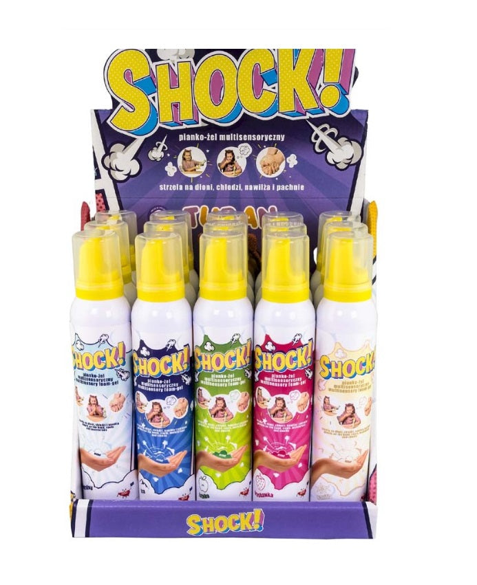 Tuban Shock gel zeep in een display waar je alle geuren ziet. 