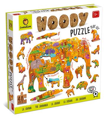 Woody puzzel - Dino, Savanne of Fantasie