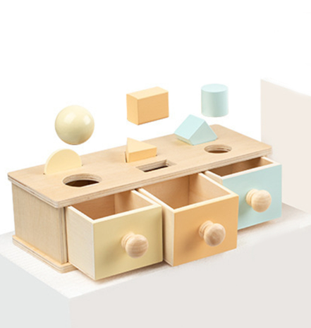 Montessori doos met 3 schuiven - Objectpermanentie Box